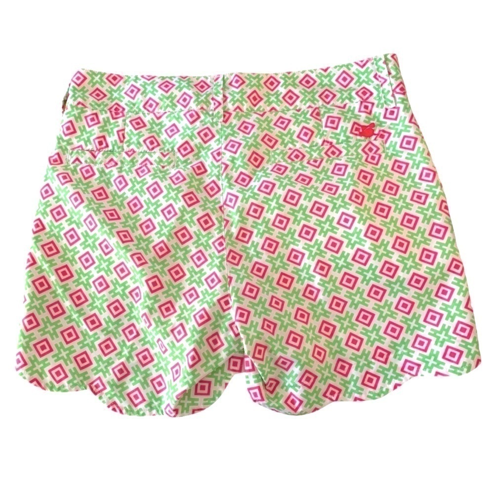 Birdies and Bow Womens Scalloped Pink Green Golf Shorts Sz 6 - Picture 2 of 8